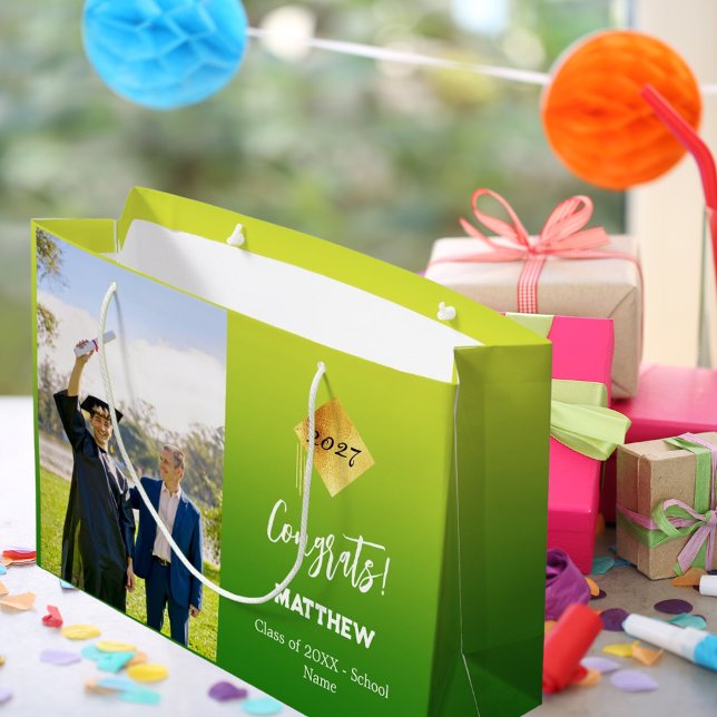 Sacola Para Presentes Grande Formando verde foto amarela (Criador carregado)