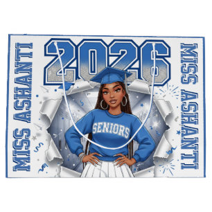 Sacola Para Presentes Grande Formatura de Menina Negra Azul Prata Turma de 2026