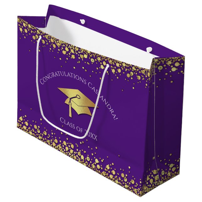 Sacola Para Presentes Grande Formatura Roxo e Dourado (Frente inclinada)