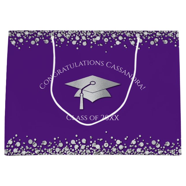 Sacola Para Presentes Grande Formatura Roxo e Prata (Frente)