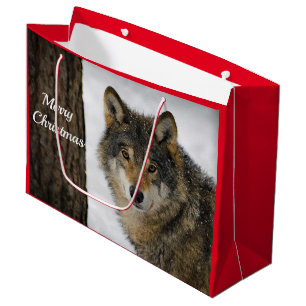 Sacola Para Presentes Grande Foto da Árvore de Wolf Snow no Natal