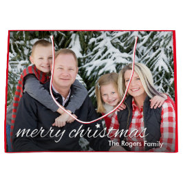 Sacola Para Presentes Grande Foto da família Feliz Natal Personalizado