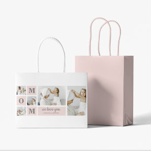 Sacola Para Presentes Grande Foto de Colagem Moderna Melhor Mãe Alguma Vez Rosa