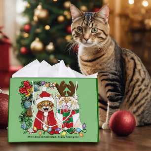 Sacola Para Presentes Grande Foto de Natal Anual para Gatos