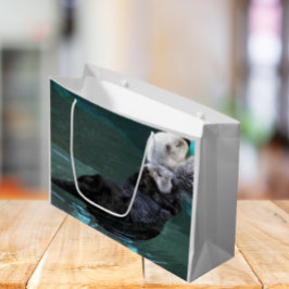 Sacola Para Presentes Grande Foto de Otters do Mar Banho