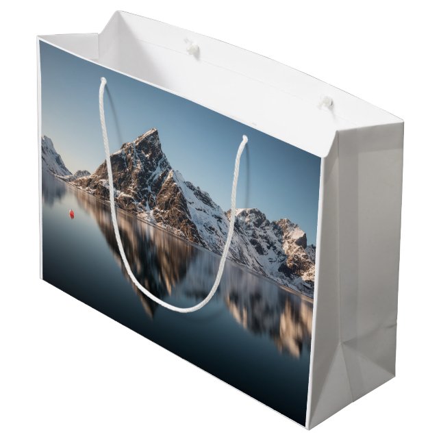 Sacola Para Presentes Grande Foto de Paisagem de Montanha Lofoten (Verso inclinado)