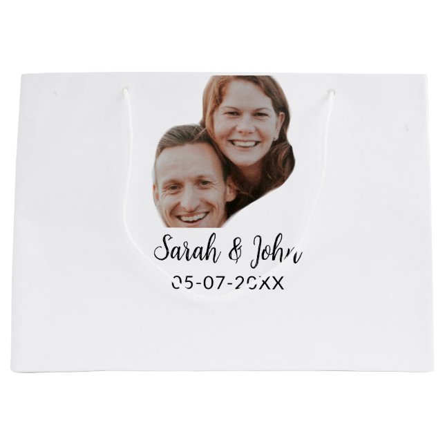 Sacola Para Presentes Grande Foto do casal com nome e data simples casamento (Frente)