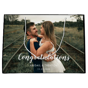 Sacola Para Presentes Grande Foto do Dia de Casamento Personalizado
