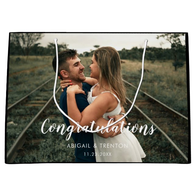 Sacola Para Presentes Grande Foto do Dia de Casamento Personalizado (Frente)
