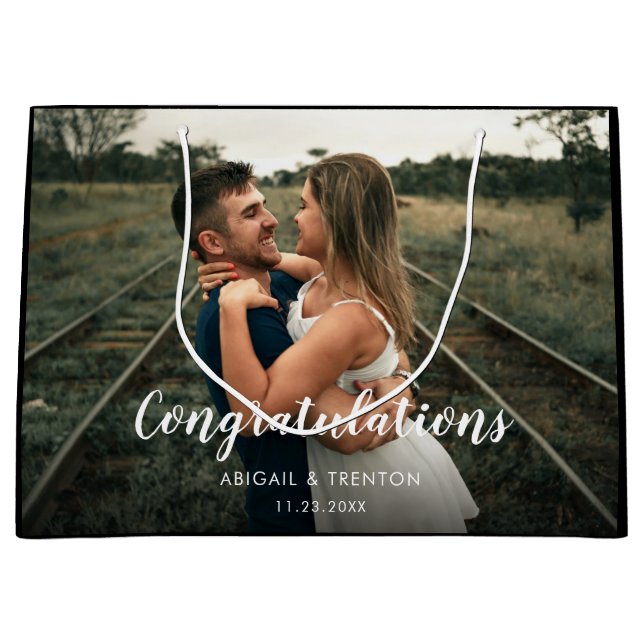 Sacola Para Presentes Grande Foto do Dia de Casamento Personalizado - Grande Sa (Frente)
