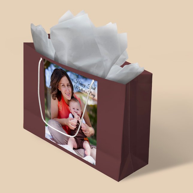 Sacola Para Presentes Grande Foto do primeiro dia da mãe (Criador carregado)
