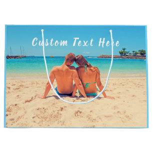 Sacola Para Presentes Grande Foto e texto personalizados - seu próprio Design