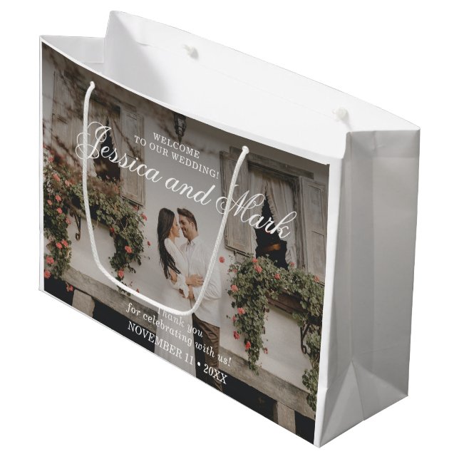Sacola Para Presentes Grande Foto Elegant Wedding Welcome (Frente inclinada)