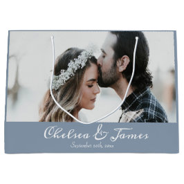 Sacola Para Presentes Grande Foto Elegante Dusty Blue Calliografia