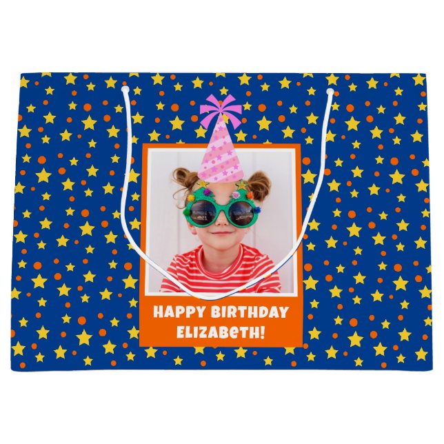 Sacola Para Presentes Grande Foto para crianças personalizadas Parabéns com cha (Frente)