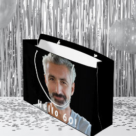Sacola Para Presentes Grande Foto personalizada de 60 anos preto branco