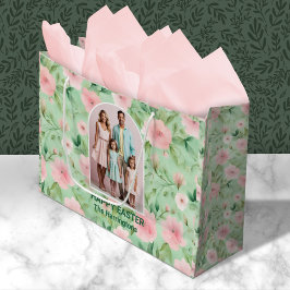 Sacola Para Presentes Grande Foto personalizada de páscoa Pastel rosa e verde f