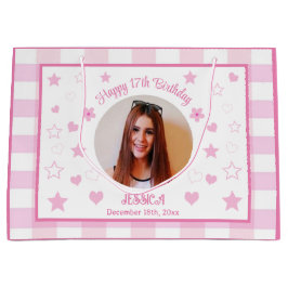 Sacola Para Presentes Grande Foto personalizada Feliz 17.º aniversário, Xadrez