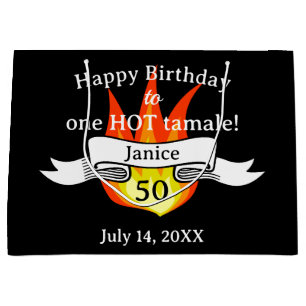 Sacola Para Presentes Grande Foto personalizada "Tamale quente" de 50º aniversá