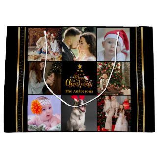 Sacola Para Presentes Grande Foto Russo da Família de Feliz Natal Moderno