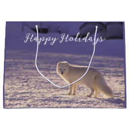 Sacola Para Presentes Grande Fotografia de inverno com Raposa Árctica Branca Cu