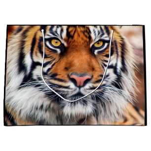 Sacola Para Presentes Grande Fotografia masculina da pintura do tigre Siberian
