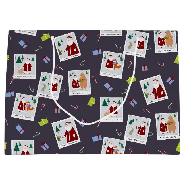 Sacola Para Presentes Grande Fotos com bolsa de presente de Papais noeis (Frente)