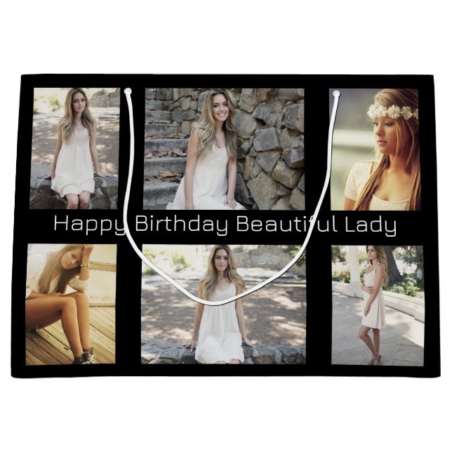 Sacola Para Presentes Grande Fotos personalizadas e multiocorrência de texto (Frente)