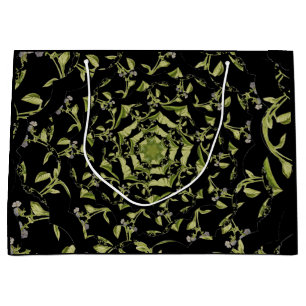 Sacola Para Presentes Grande Fractal hipnótico da natureza verde e preta