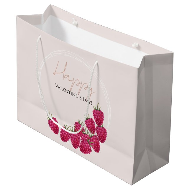 Sacola Para Presentes Grande Framboesas Aquarelas Feliz Dia do Namorados (Frente inclinada)