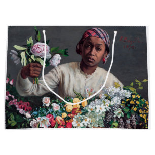 Sacola Para Presentes Grande Frederic Bazille - Jovem Mulher com Peonias