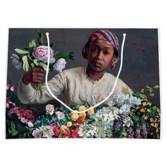 Sacola Para Presentes Grande Frederic Bazille - Jovem Mulher com Peonias (Frente)