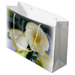Sacola Para Presentes Grande freesia amarela branca