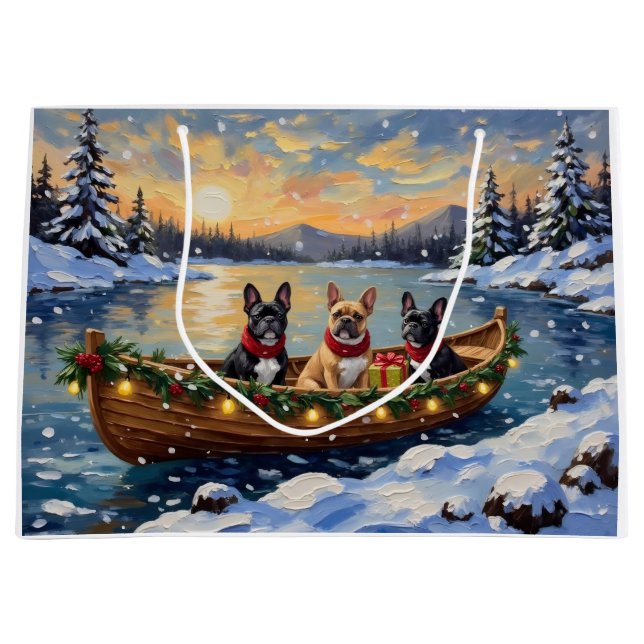 Sacola Para Presentes Grande French Bulldog Christmas Boat Holiday (Frente)