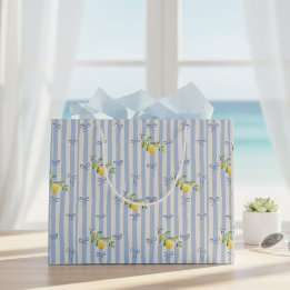Sacola Para Presentes Grande French Country Lemon – Blue Stripe Bow Pattern