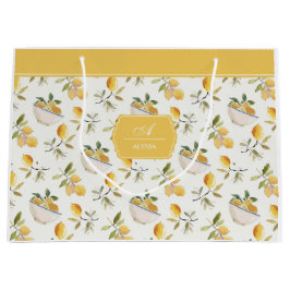 Sacola Para Presentes Grande French Country Lemon Pattern Monogram Gift Bag