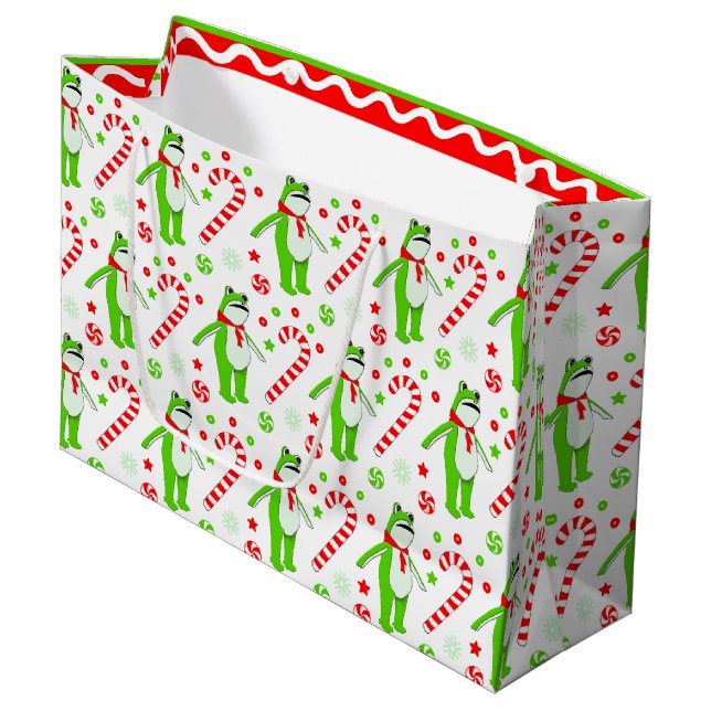 Sacola Para Presentes Grande Frog Protest No Kings Christmas (Frente inclinada)
