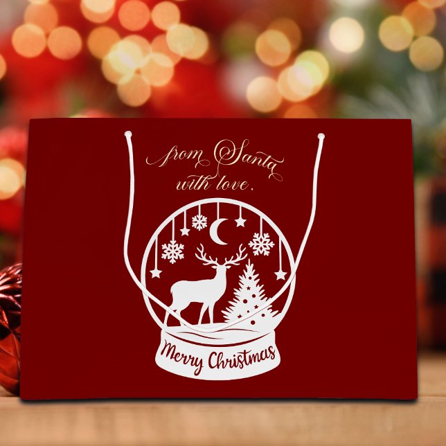 Sacola Para Presentes Grande From Santa With Love Snow Globe Deer (Criador carregado)