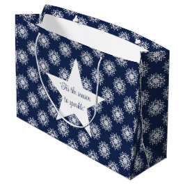 Sacola Para Presentes Grande Frosty Snowflake Design on a Midnight Blue Sky