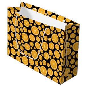 Sacola Para Presentes Grande Fruta de Citrus com Fatia Laranja Preto