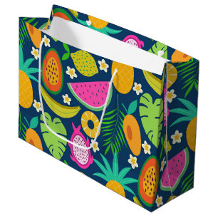 Sacola Para Presentes Grande Frutas de melancia de banana e abacaxi tropicais