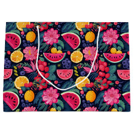 Sacola Para Presentes Grande Frutas e flores tropicais