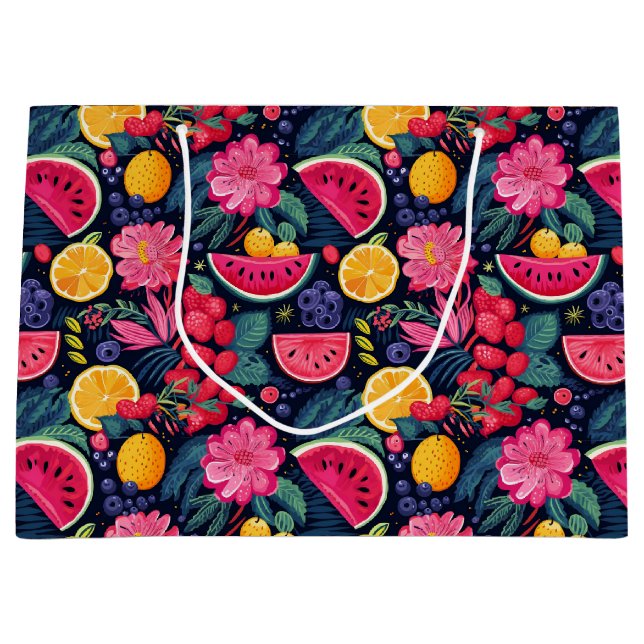 Sacola Para Presentes Grande Frutas e flores tropicais (Frente)