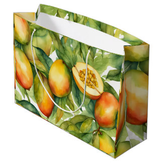 Sacola Para Presentes Grande Frutas e Folhas de Manga