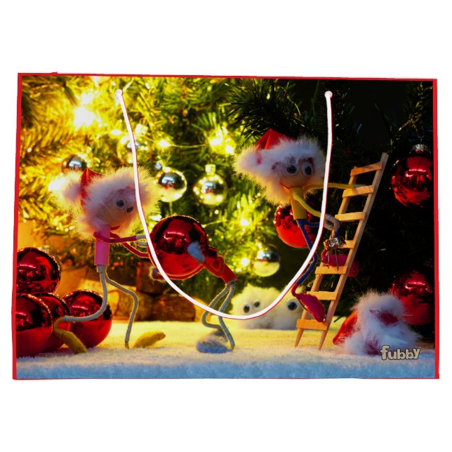 Sacola Para Presentes Grande Fubby Kerstkoor met humoristisch detail. (Verso)