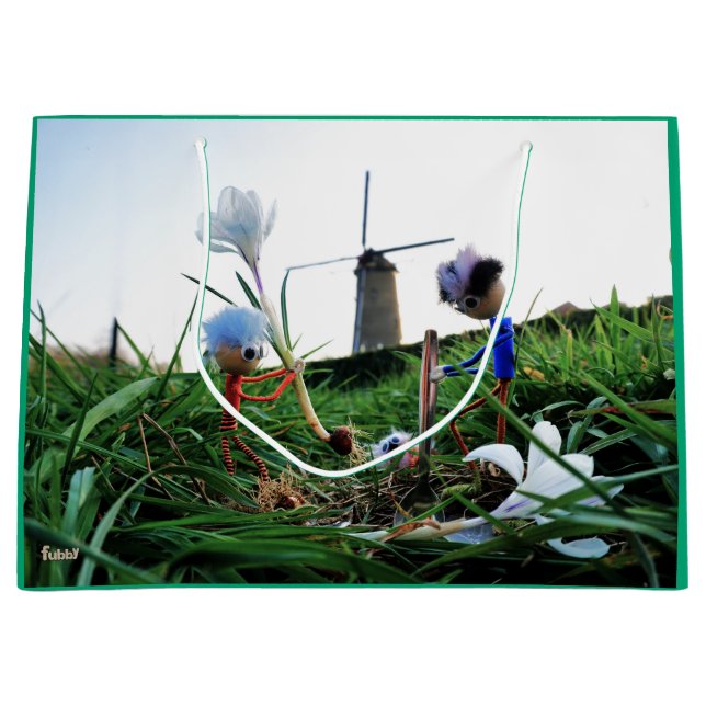 Sacola Para Presentes Grande Fubby's bij een molen planten een krokus bol. (Frente)