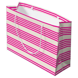 Sacola Para Presentes Grande Fuchsia e beige cinco listras padrão