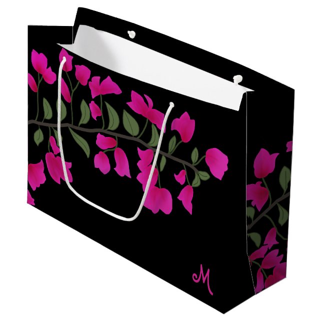 Sacola Para Presentes Grande Fuchsia Pink Bougainvillea Monograma Gift Bag (Frente inclinada)