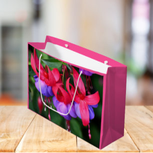 Sacola Para Presentes Grande Fúcsia Roxa com Sepos Rosa Floral