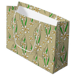 Sacola Para Presentes Grande Fundo branco monograma floral bege